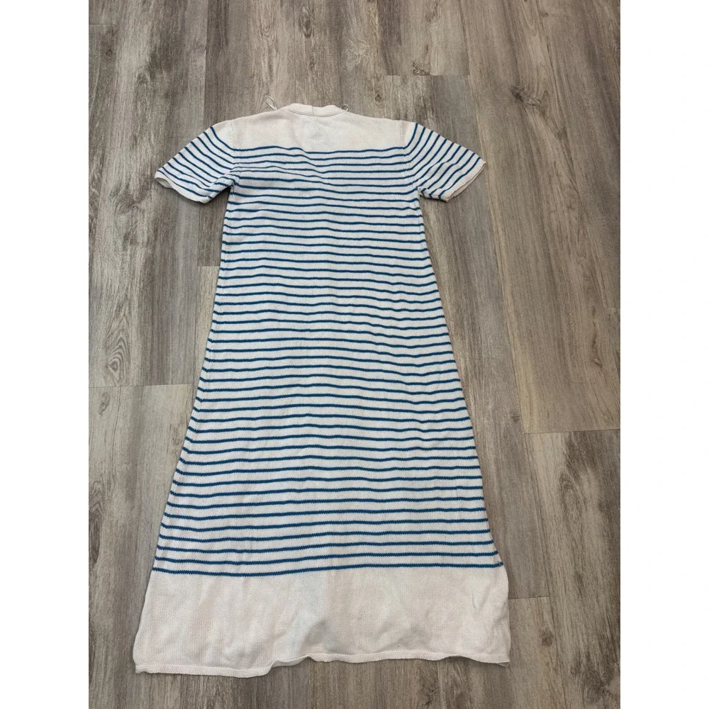 Zara Womens Blue‎ White Striped Cotton Knit Button Front Midi Dress Small